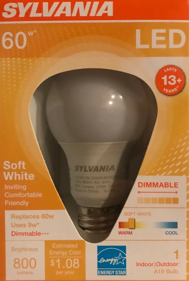 Sylvania 60-Watt A19 LED with Standard Medium Base - 800 Lumens / 2700K - Image 1 of 1