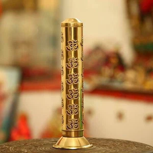 Handmade Brass Safety Burn Incense Holder Agarbatti Stand Ash Catcher OM Design - Picture 1 of 7
