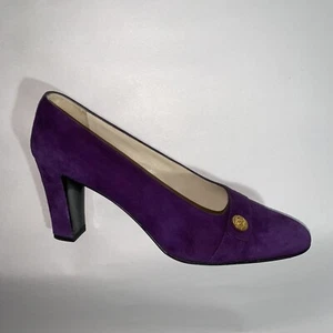 pre-loved authentic CHANEL size 37 purple suede block heel PUMPS Italy EUC - Picture 1 of 12
