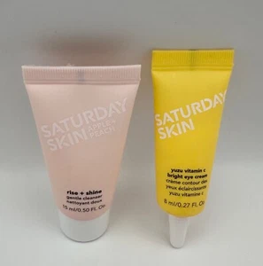 Saturday Skin 2 Piece Travel Set- Vit. C Eye Cream & Apple Peach Gentle Cleanser - Picture 1 of 2