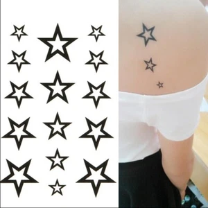 Stars Star Temporary Tattoo Men Women Arms Neck Waterproof Sticker Design Black - Picture 1 of 12