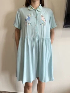 Lazy Oaf Bird Collared Viscose Relaxed Dress Womens Size M - Picture 1 of 13