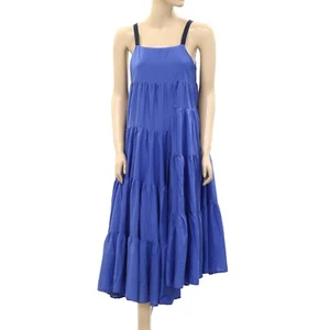 267767 Merlette abito midi tinta unita con volant a strati senza maniche cotone resort S NUOVO - Foto 1 di 5