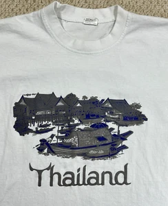 Camiseta de Colección Tailandia Adulto L Blanca Puntada Única Cola Larga Barco Estampado Gráfico - Imagen 1 de 13