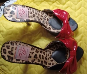 Pre-owned Pin Up Couture Black and Red With Leopard Print Sole - Picture 1 of 7