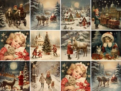 Vintage Nostalgie Weihnachten essbar Tortenbild Deko Muffin Kekse Lebkuchen Neu - Bild 1 von 4