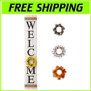 Durable 60”H Wooden Welcome Sign with Seasonal Wreaths for Front Doors - Picture 1 of 10