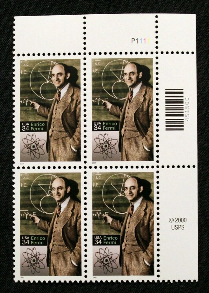 US Stamps Plate Blocks #3533 ~ 2001 ENRICO FERMI 34c Plate Block of 4 MNH - Image 1 of 1