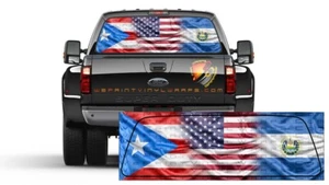 Puerto Rican, American and El Salvador Flag Rear Window Perforated Graphic Decal - Picture 1 of 5