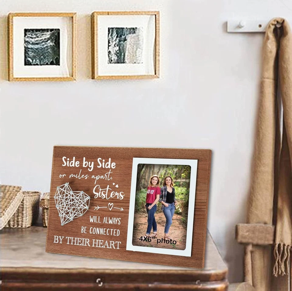 Regalo hermana relación larga distancia - cuerda de mano corazón marco de fotos 4x6 pulgadas Foto 1 de 4