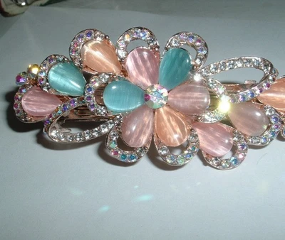 PASTEL CRYSTAL AND AURORA BOREALIS RHINESTONE FLORAL HAIR BARRETTE - Image 1 of 4