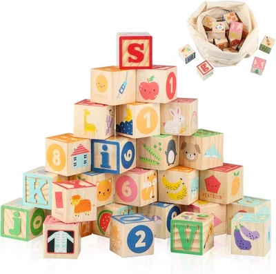 ABC Wooden Building Blocks 26 PCS Alphabet & Number Educational Learning Toys - Image 1 of 4