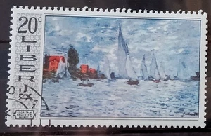Liberia Paintings Monet Regatta 1969 en Argenteul SN LR 494 20c sello artístico usado - Imagen 1 de 1