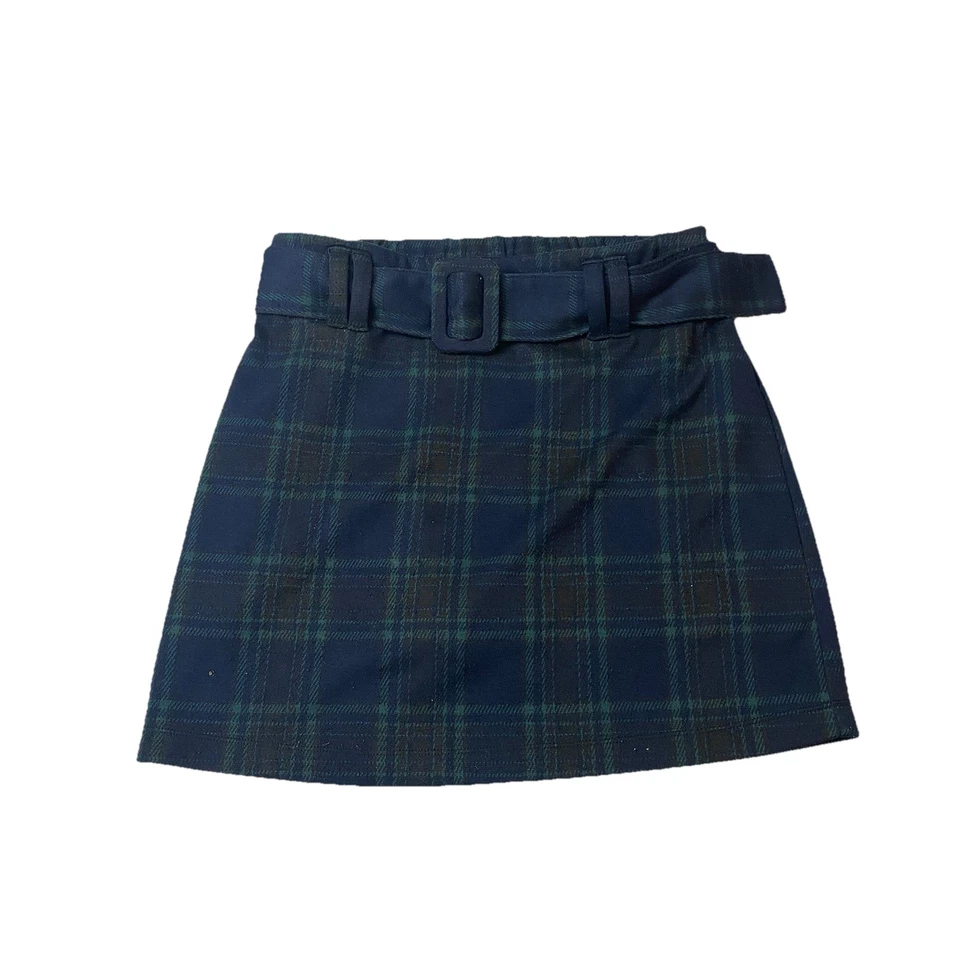 Abercrombie 儿童腰带格子裙女孩 15/16 迷你裙绿色海军蓝学院风 — 第 1/4 张图片