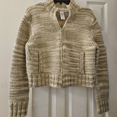 Jones New York Signature Womens Warm Heavy Sweater Llama Wool Beige Cream Zip L - Image 1 of 4