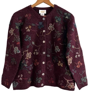 Vintage 100 % Wolle Blumen bestickt Cardigan PS Burgund Cottagecore Cabin Cozy - Bild 1 von 11