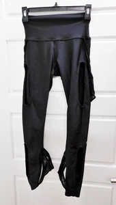 Alo Black Yoga Cut Out Mesh Leggings Pants #87370 sz XS - Picture 1 of 4