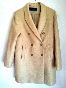 ZARA BASICS Tan Overcoat Wool Double Breasted Women's Size Medium - Picture 1 of 12