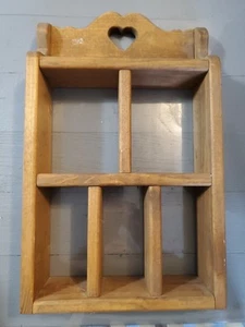 Vtg Rustic Farmhouse Country Pine Wood Wall Display Shelf Curio Shadow Box Heart - Picture 1 of 6