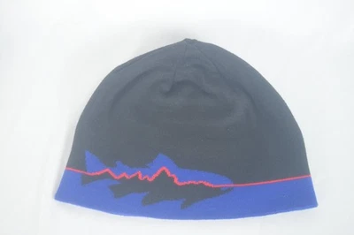 Patagonia Gorro Pesca Logo Trucha Montañas Invierno Sombrero Azul Negro Rojo Cálido Foto 1 de 4