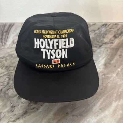 1991 Holyfield Tyson Chapéu de Cetim Preto Cancelado Luta Caesars Palace Excelente - Imagem 1 de 4