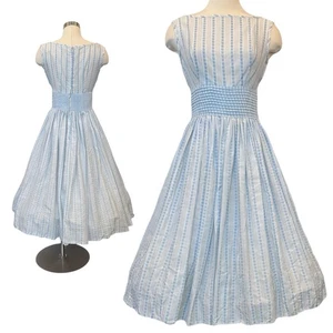Vintage Partykleid pastellblau gestreift Blumen bestickt New Look Fit & Flare  - Bild 1 von 14