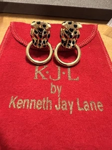 KJL Kenneth Lane Leopard Earrings Door Knocker Red Eyes Clip On Earrings #25 - Picture 1 of 6