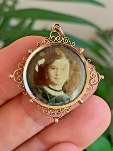 Victorian Gold Filled Mourning Photo Pendant Fob For Pocket Watch Chain c.1910s - Picture 1 of 7