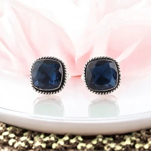 London Blue Topaz Gemstone 925 Sterling Silver Jewelry Men Cufflinks0.61"For Him - Picture 1 of 4