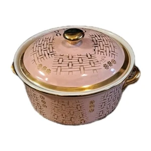 Casseruola coperta vintage Halls qualità superiore rosa motivo cesto USA  - Foto 1 di 6