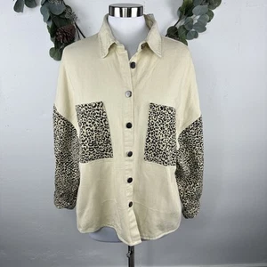 Neu mit Etikett POL Damen Shirt Jacke Größe S M Creme Animal Print Denim Oversized Boho - Bild 1 von 7