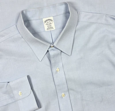 Camisa de vestir con botones Brooks Brothers para hombre Regent 18-37 azul liso manga larga Foto 1 de 4