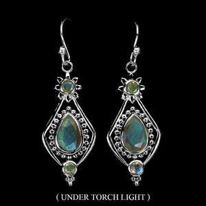 925 Sterling Silver Earrings Pear Labradorite 9x6mm Natural Gemstone Jewelry - Picture 1 of 13
