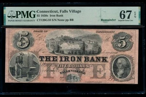 AC 1850s Obsolete The Iron Bank. Falls Village, Connecticut $5 PMG 67 EPQ - Picture 1 of 2