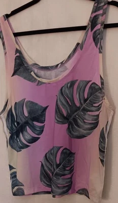 Camiseta sin mangas Adidas Tropical 3 rayas calce relajado pequeña 19" pecho/longitud 24" Foto 1 de 4