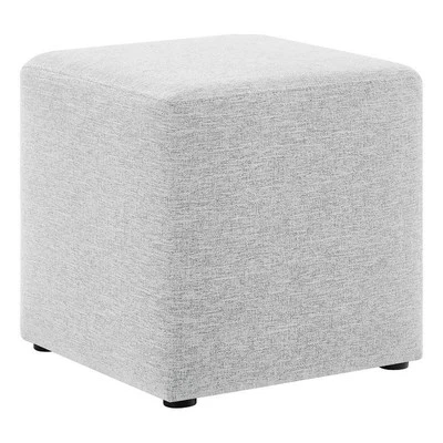 Callum 17" Square Woven Heathered Fabric Ottoman in Heathered Weave Light Gray - Image 1 of 4