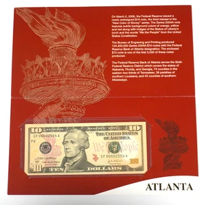 SERIES 2004A $10 SINGLE NOTE, ATLANTA DISTRICT IN BEP FOLDER GF00002554A - Picture 1 of 3