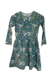 Abito bambina Garnet Hill verde cotone grandi tasche floreali cotone biologico floreale - Foto 1 di 11