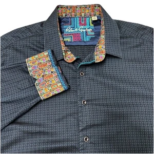 Camisa geométrica Robert Graham calce clásico azul marino con puños de botellas de licor 3XL - Imagen 1 de 5