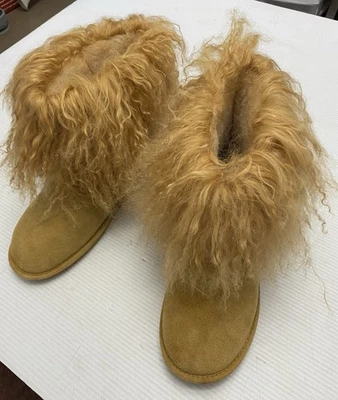 Кровать женская BearPaw Boo Curley корова размер 12 желтовато-коричневая замша шерстяная смесь подкладка овечья кожа - Изображение 1 из 4