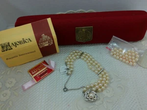 Vtg Multistrand 3 Strand Majorica 5mm Faux Pearl Sterling Clasp Bracelet & Box - Picture 1 of 14
