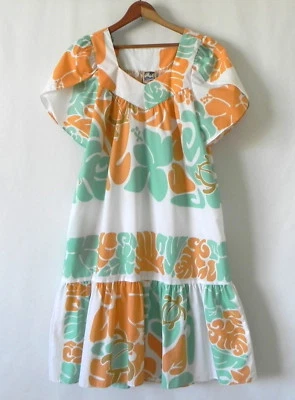 Vestido Hawaiian Togs Línea A Mezcla de Algodón Grande Volantes Dobladillo Bolsillo Talla S Foto 1 de 4