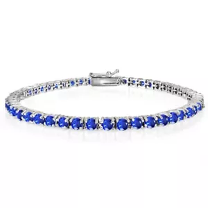 Bracciale Tennis Classico Zaffiro Blu Simulato 3mm Rotondo 3mm in Argento Sterling - Foto 1 di 3