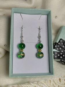 Green, Silver And Gold Color Earrings Free Box 447 - Picture 1 of 11