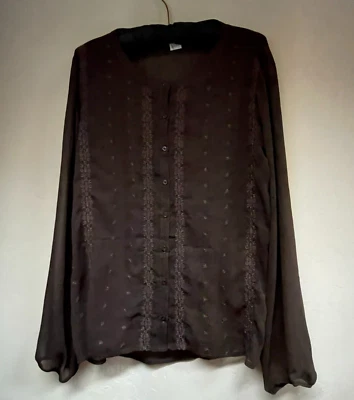 Camisa Top Blusa Ariat Mujer Marrón Bordada Con Botones Grande Manga Larga Foto 1 de 4