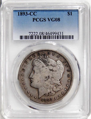 1893-CC $1 PCGS VG 08 ~ CARSON CITY SILVER MORGAN DOLLAR - Image 1 of 2