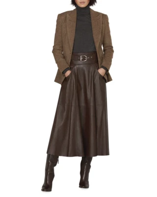 Women's Lambskin Genuine Leather Skirt Flare Long Skirt A-Line Custom Made Skirt - Image 1 of 4