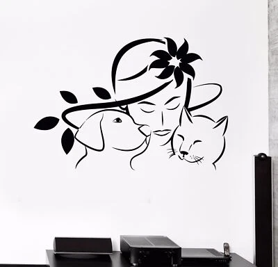 Vinyl Wall Decal Veterinary Clinic Woman Animal Cat Dog Stickers (482ig) - Image 1 of 3