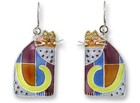 Zarah Cubist Cat Earrings, Sterling Silver, retro kitty, cat fancier gift