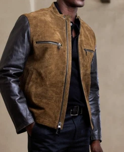 Men Brown Pure Suede Leather Jacket Slim Fit Trucker Jacket Custom Size S M L XL - Picture 1 of 4